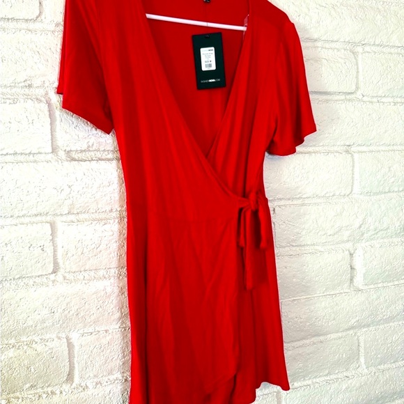 Fashion Nova Red Rhonda Wrap Romper - Picture 6 of 8